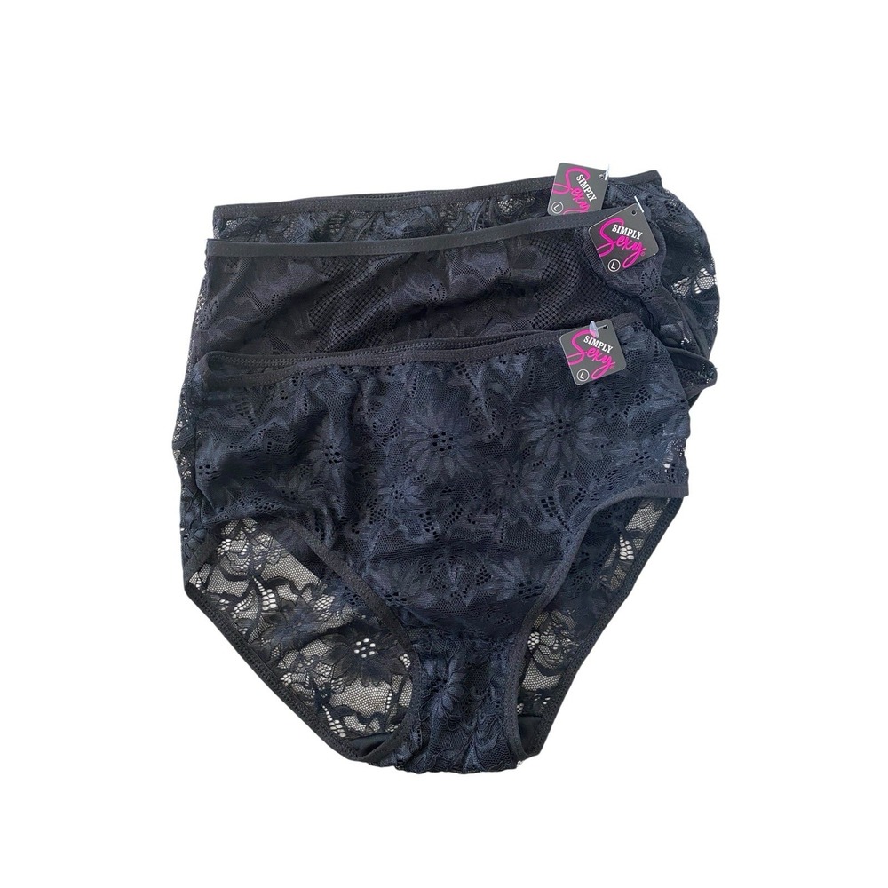 Simply Sexy - Women's Lace Panties 3-Pack (Large) -‎ Black Floral Lingerie